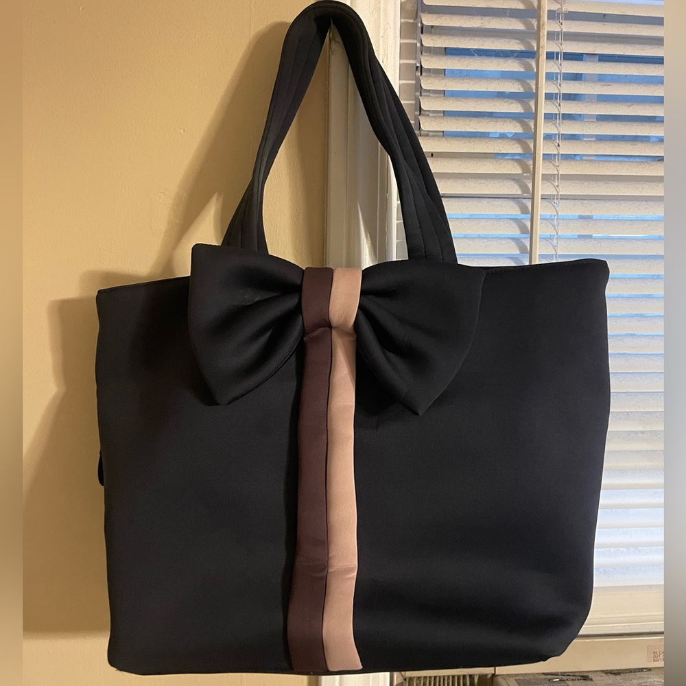 Stella and Dot Stylish navy and purple Tote Bag with Bow Detail